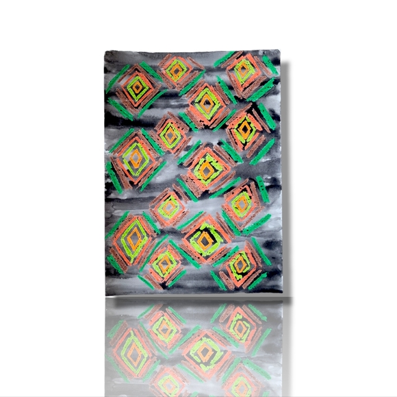 Original "Batik" Wax Resist Watercolor Painting on 11x14 Fine Art Paper - Picture 4 of 4